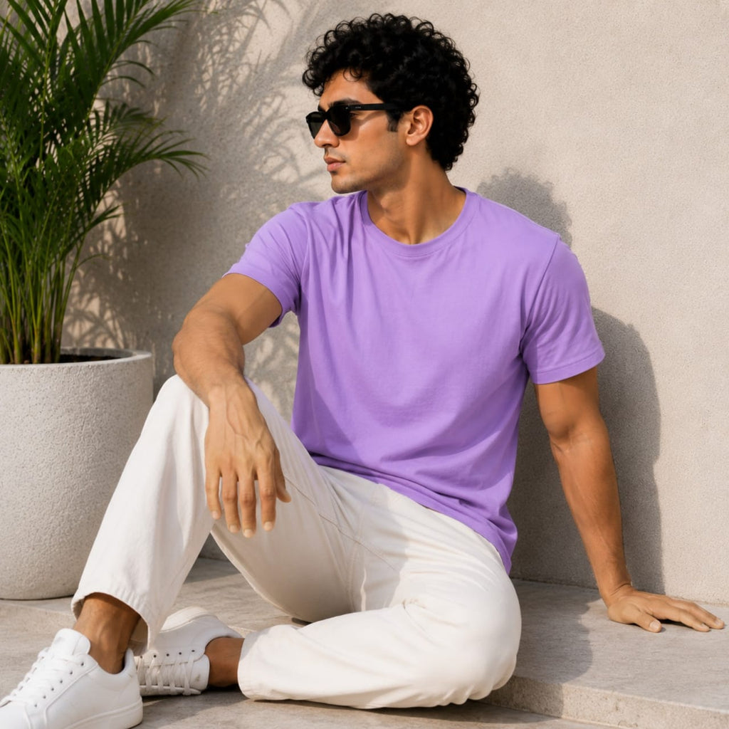 Men's Pastel Lavender Essential Casual T-Shirt-2