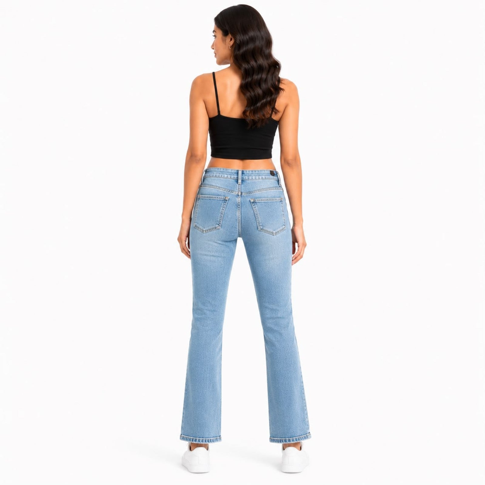 Women's Light Blue High-Rise Flared Denim Jeans with Washed Finish-4