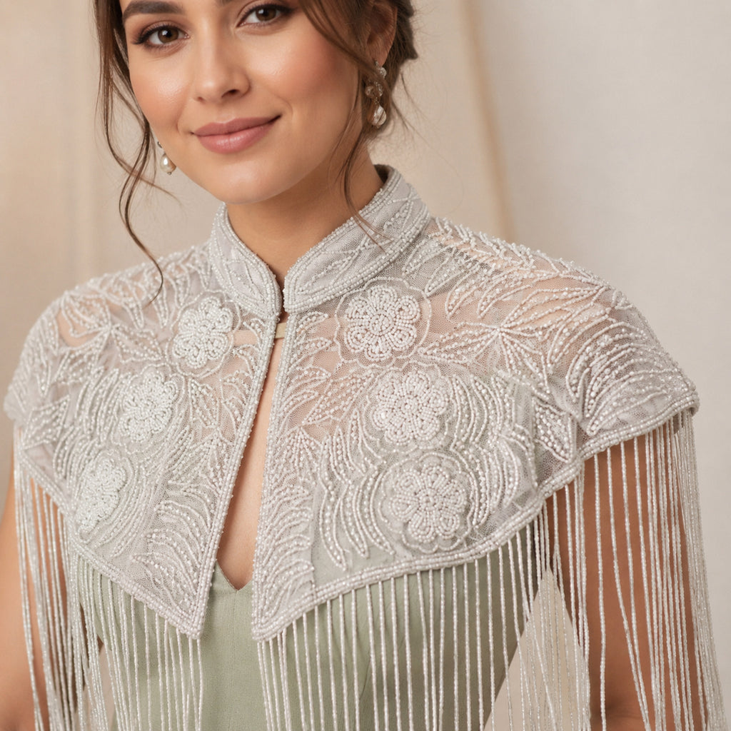 Women's White Lace Fringe Poncho-4