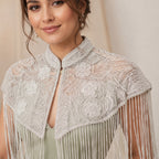 Women's White Lace Fringe Poncho-4