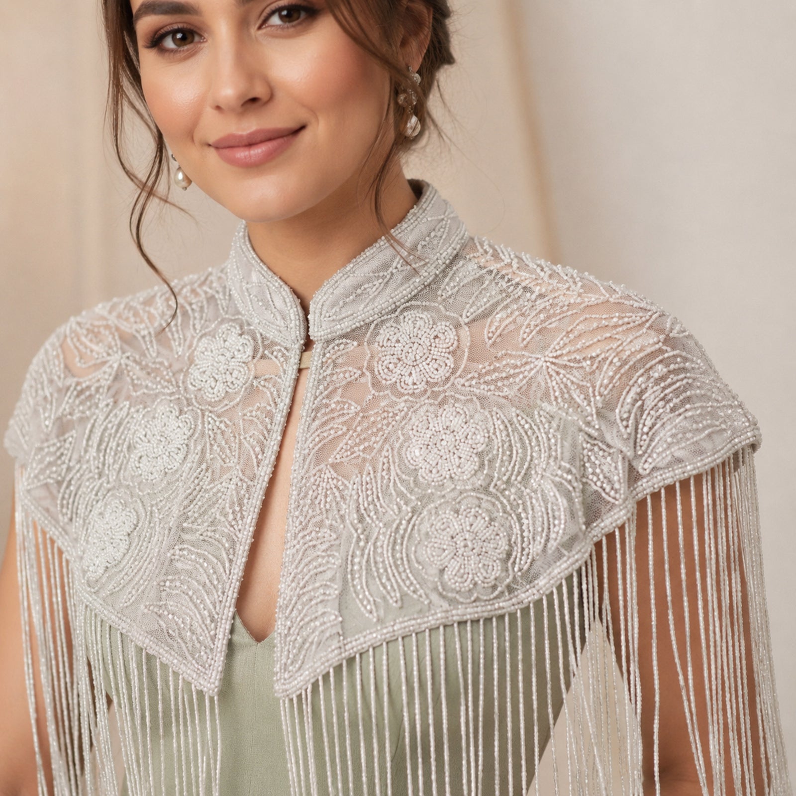 Women's White Lace Fringe Poncho-4