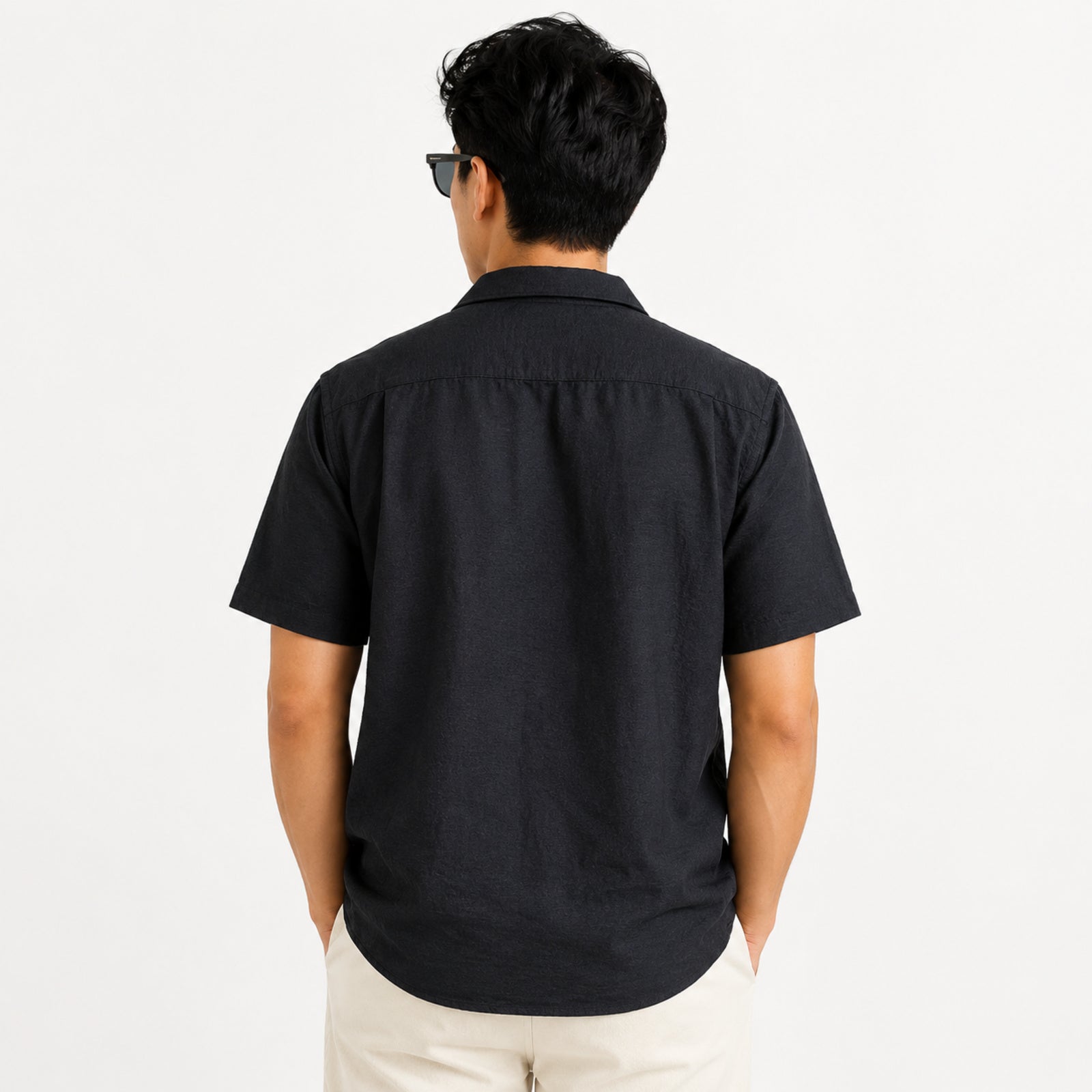 Men's Navy Blue Solid Half Sleeve Casual Shirt-2