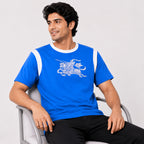 Men's Blue Graphic Print Crew Neck T-Shirt-2