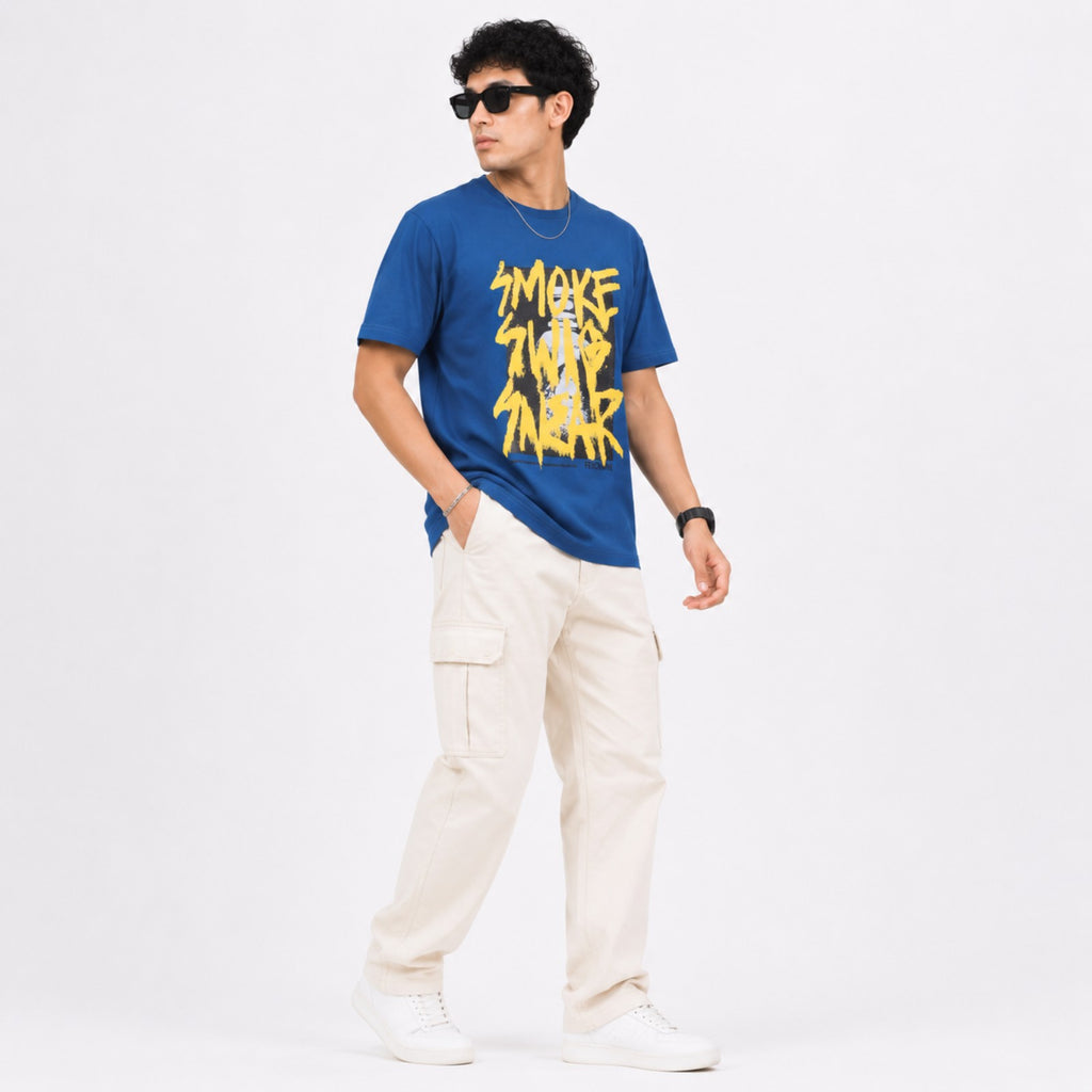 Men's Blue Graphic Oversized T-Shirt-4
