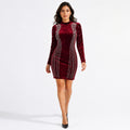Women's Maroon Embellished Velvet Bodycon Mini Dress | High Neck Party Wear Dress-1