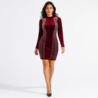Women's Maroon Embellished Velvet Bodycon Mini Dress | High Neck Party Wear Dress-1