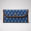 Women's Luxury Floral-Print Blue Canvas Clutch Wallet with Leather Trim-1