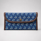 Women's Luxury Floral-Print Blue Canvas Clutch Wallet with Leather Trim-1