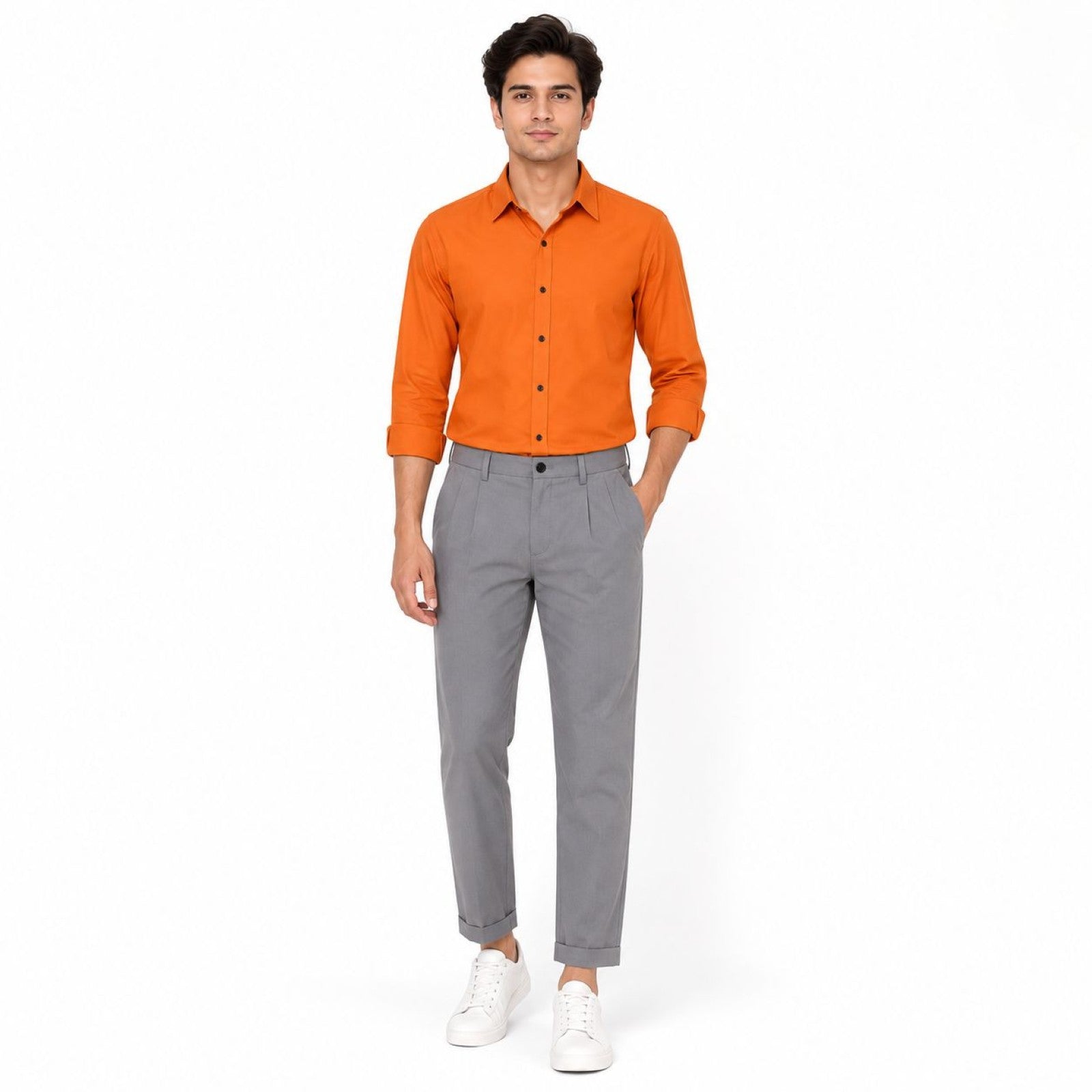 Men's Light Grey Pleated Slim Fit Trousers | Smart Casual Tailored Pants-1