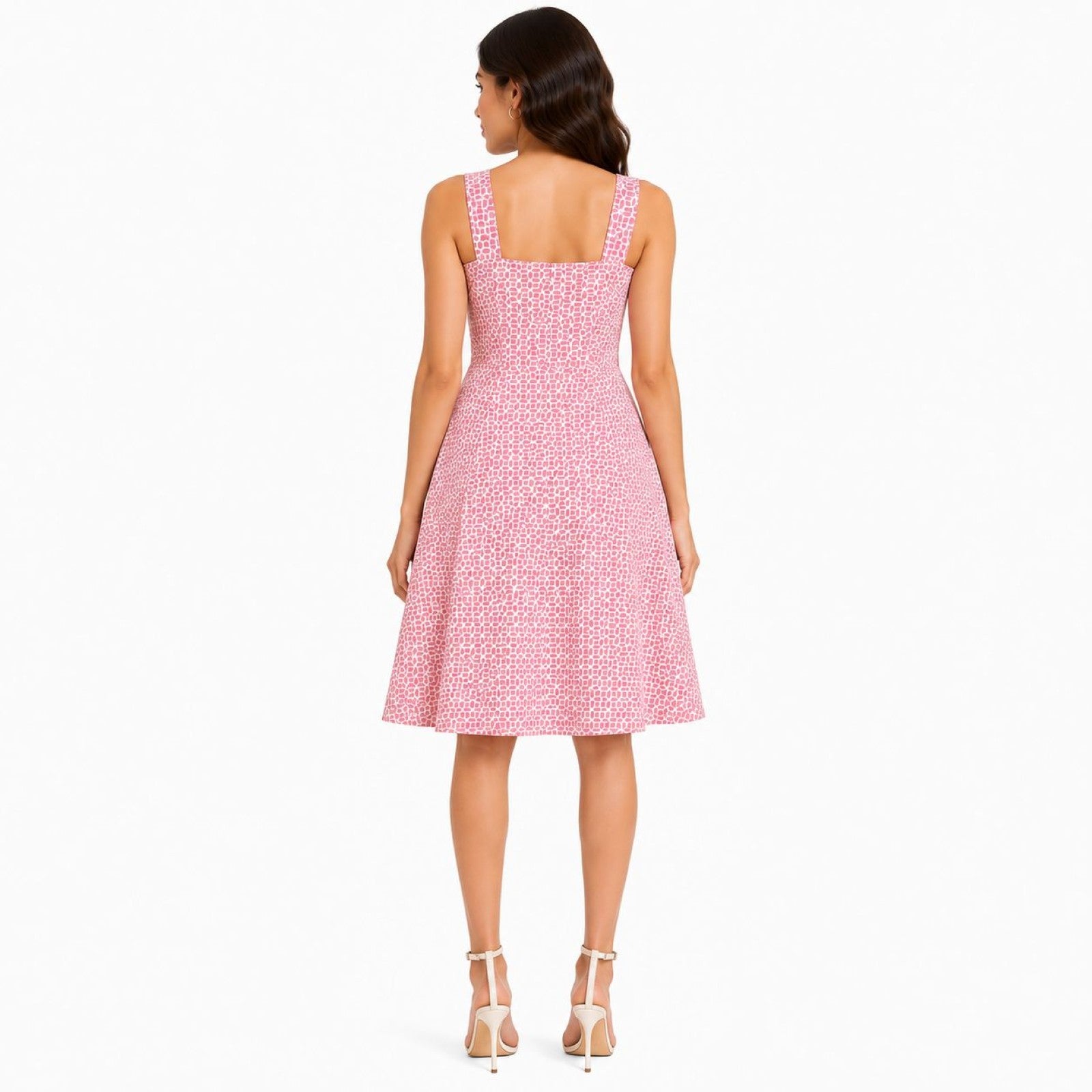 Women's Coral Geometric Print Sleeveless Fit & Flare Midi Dress-4