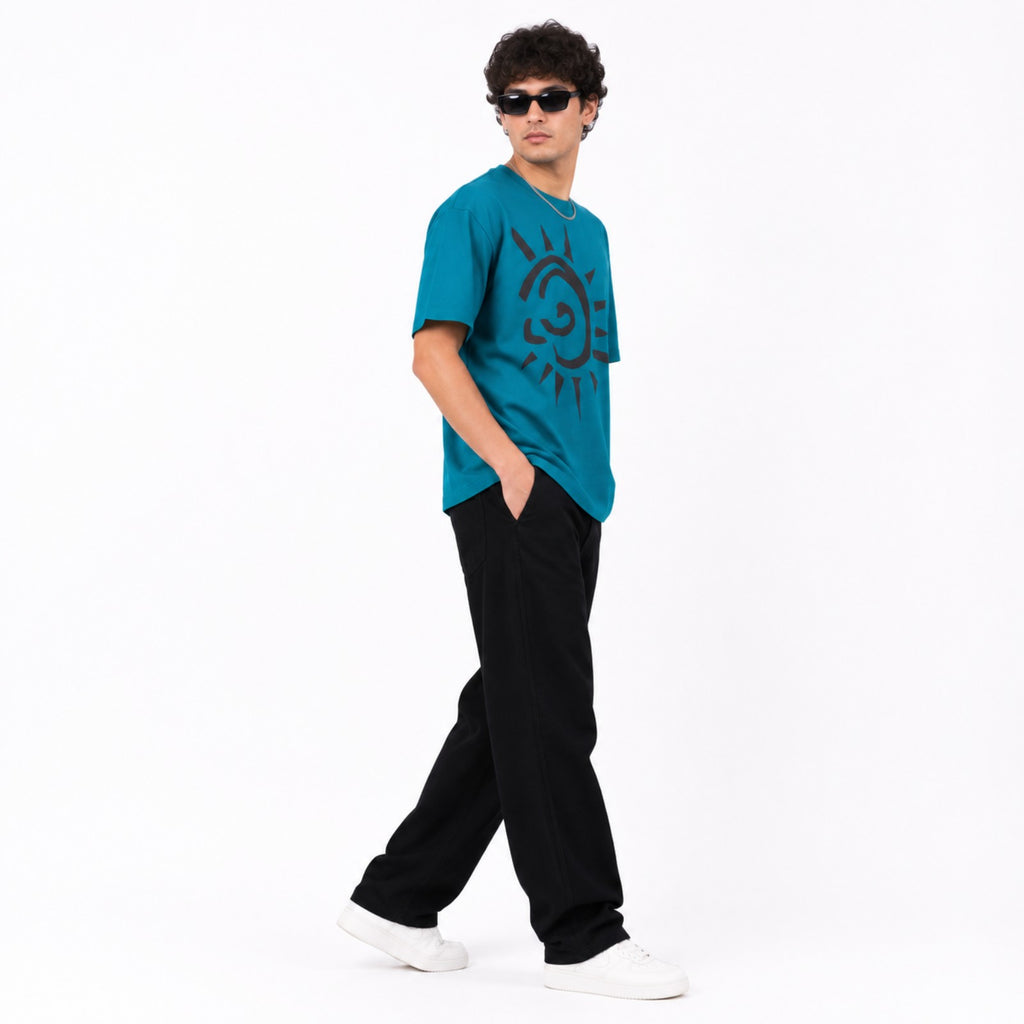 Men's Blue Sun Graphic Oversized T-Shirt-2