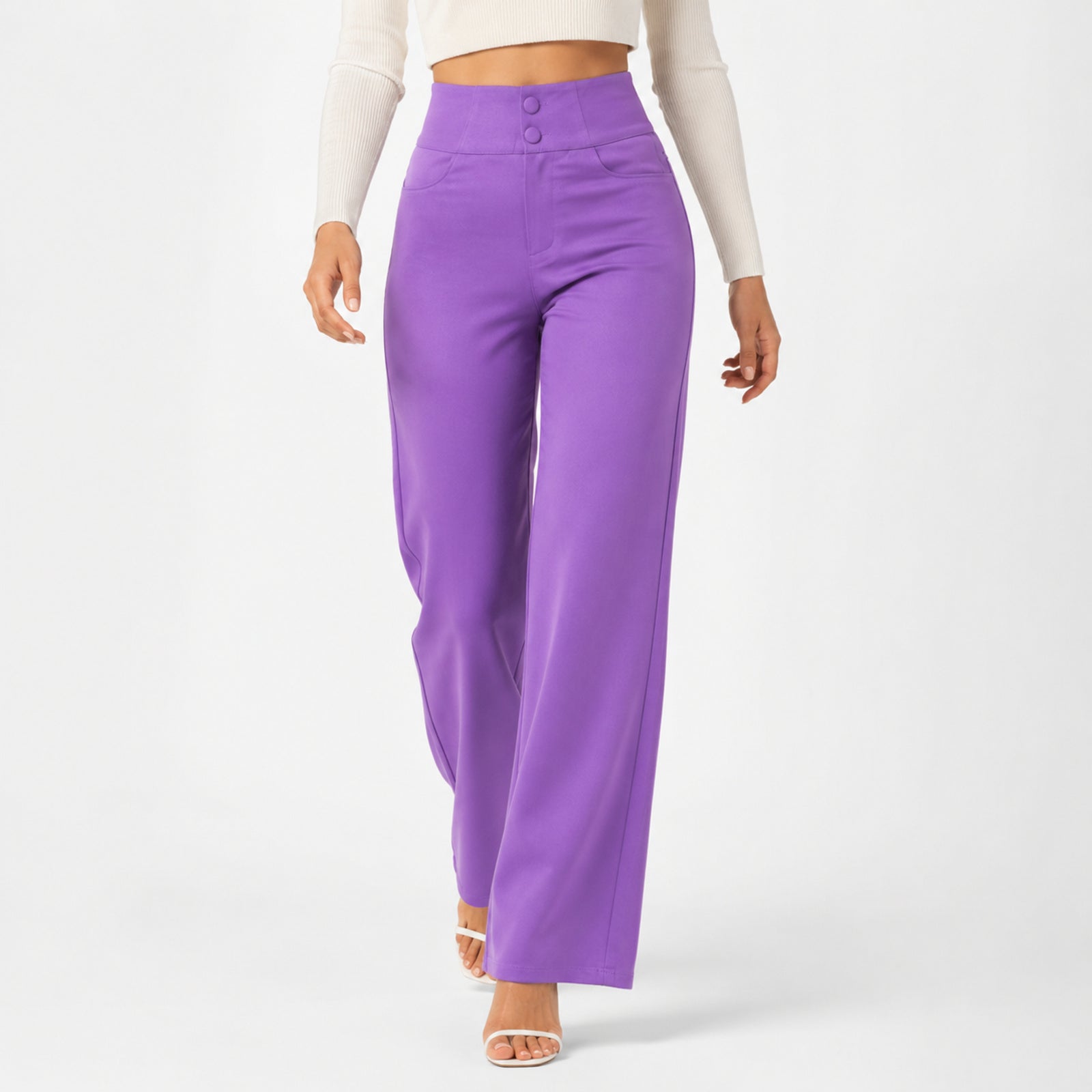 Women's Purple High-Rise Wide Leg Pants-1