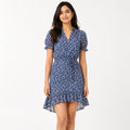 Women's Navy Blue Floral Wrap Mini Dress-1