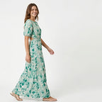 Women's Mint Floral Cut-Out Maxi Dress-3