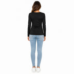 Women's Black Square Neck Full Sleeve Fitted Casual Top-4