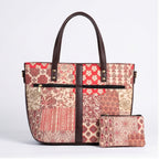 Women's Luxury Patchwork Pink Floral Tote Bag and Matching Pouch Set-1