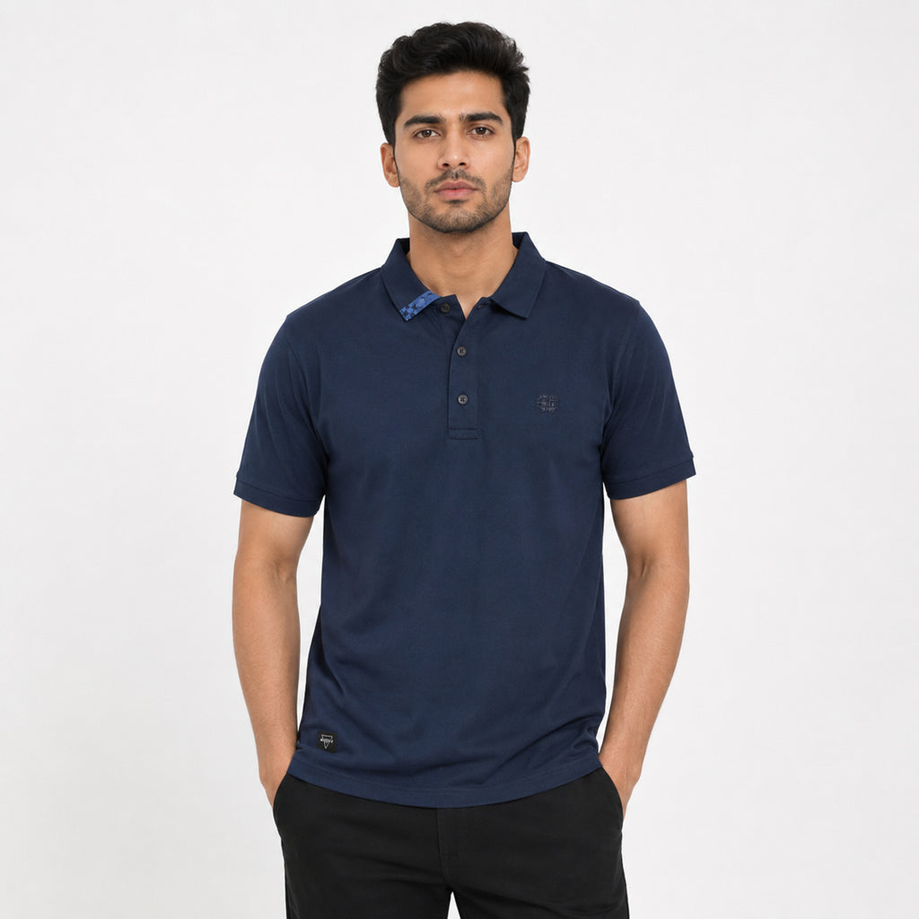 Men's Navy Blue Premium Polo Collar T-Shirt-3