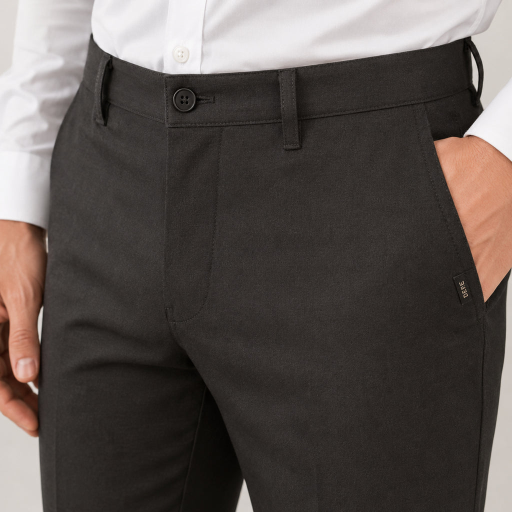 Men's Jet Black Slim Fit Formal Trousers-2