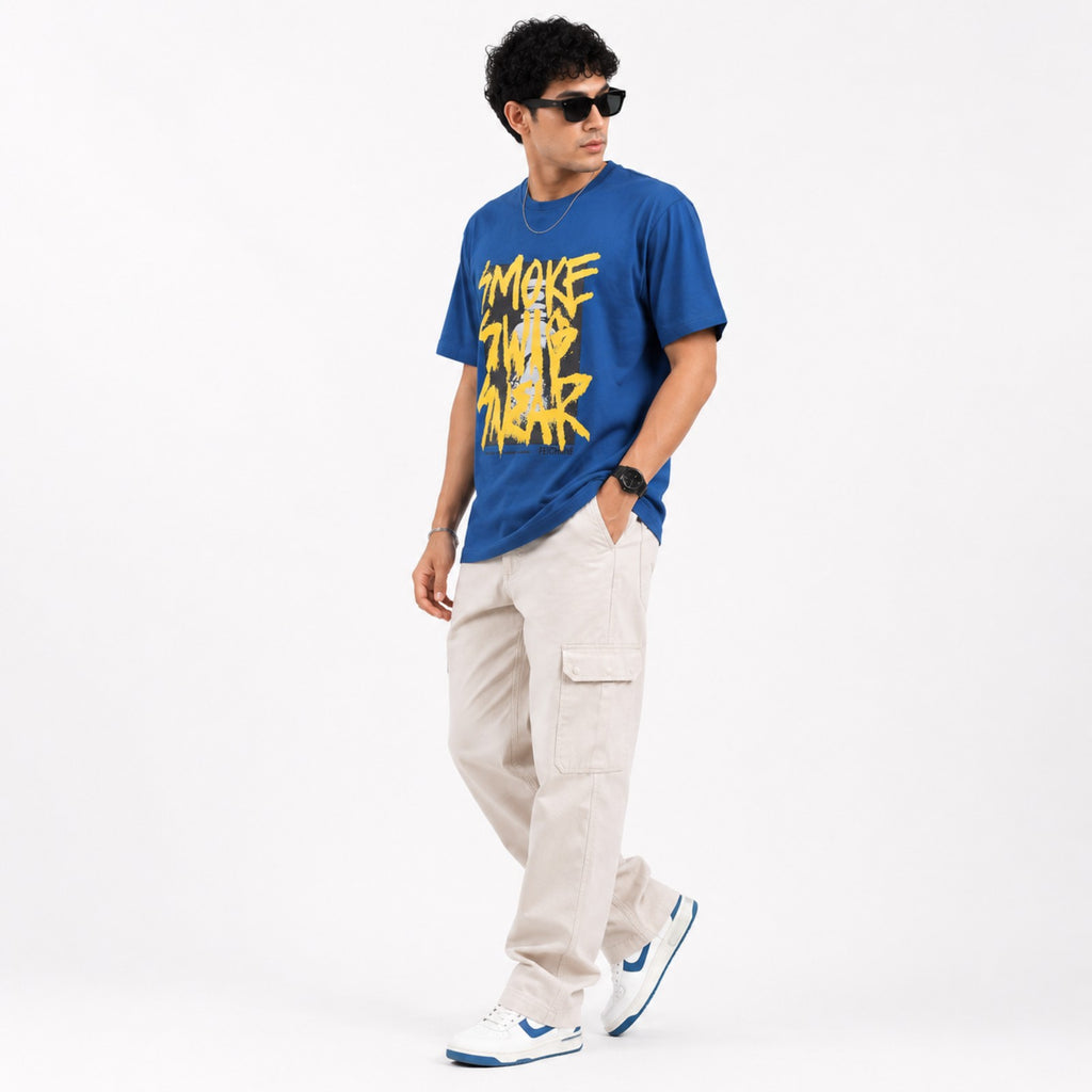 Men's Blue Graphic Oversized T-Shirt-2