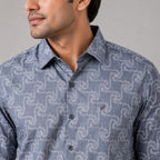 Men's Dark Grey Abstract Geometric Printed Casual Shirt-3