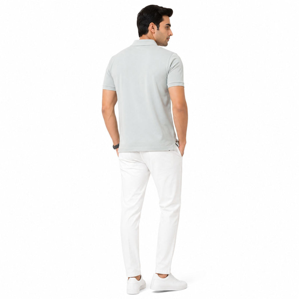 Men's Light Grey Textured Polo T-Shirt-4