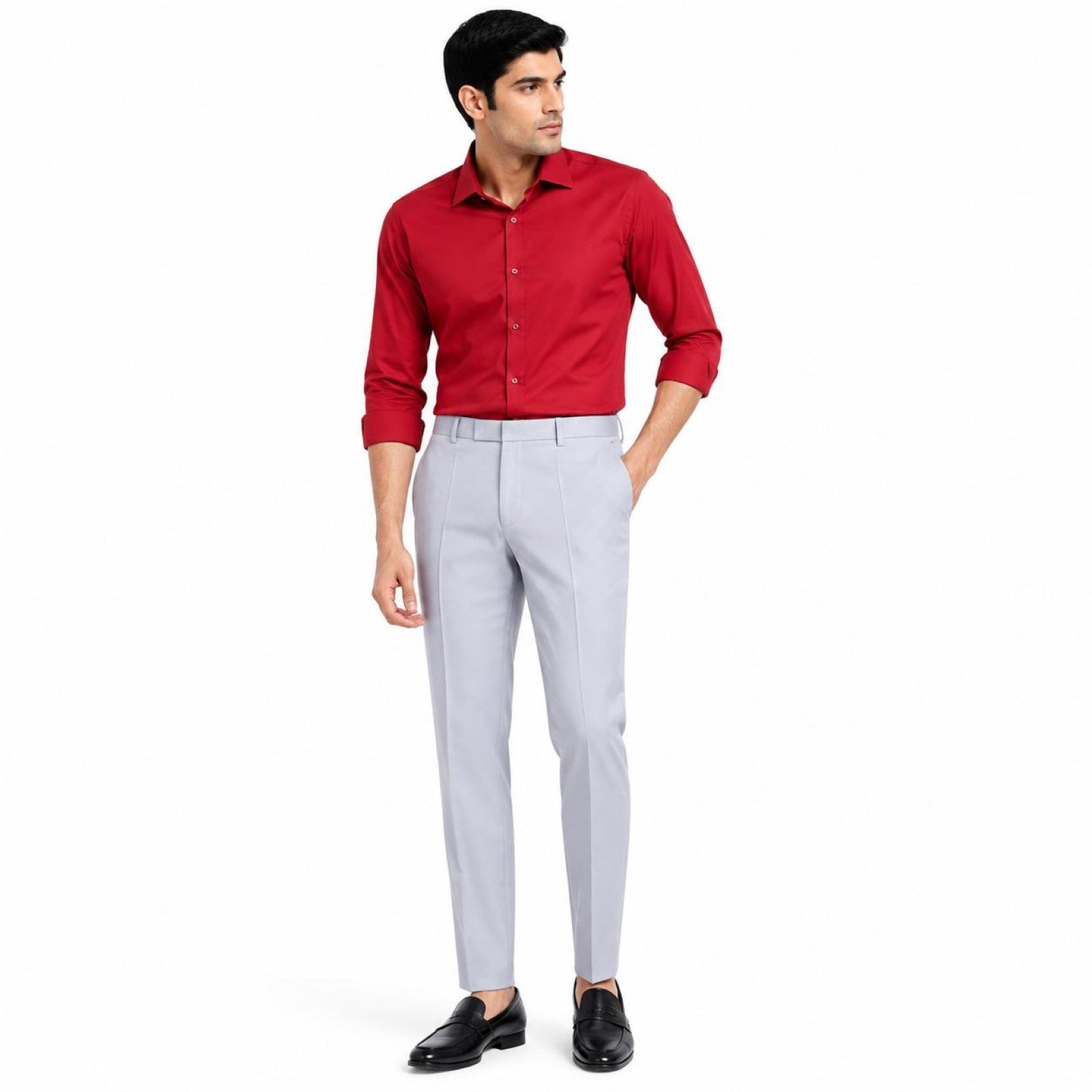 Men's Sky Blue Slim Tapered Formal Trousers | Tailored Smart Office Wear Pants-1