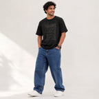 Men's Blue Baggy Fit Washed Denim Jeans-2