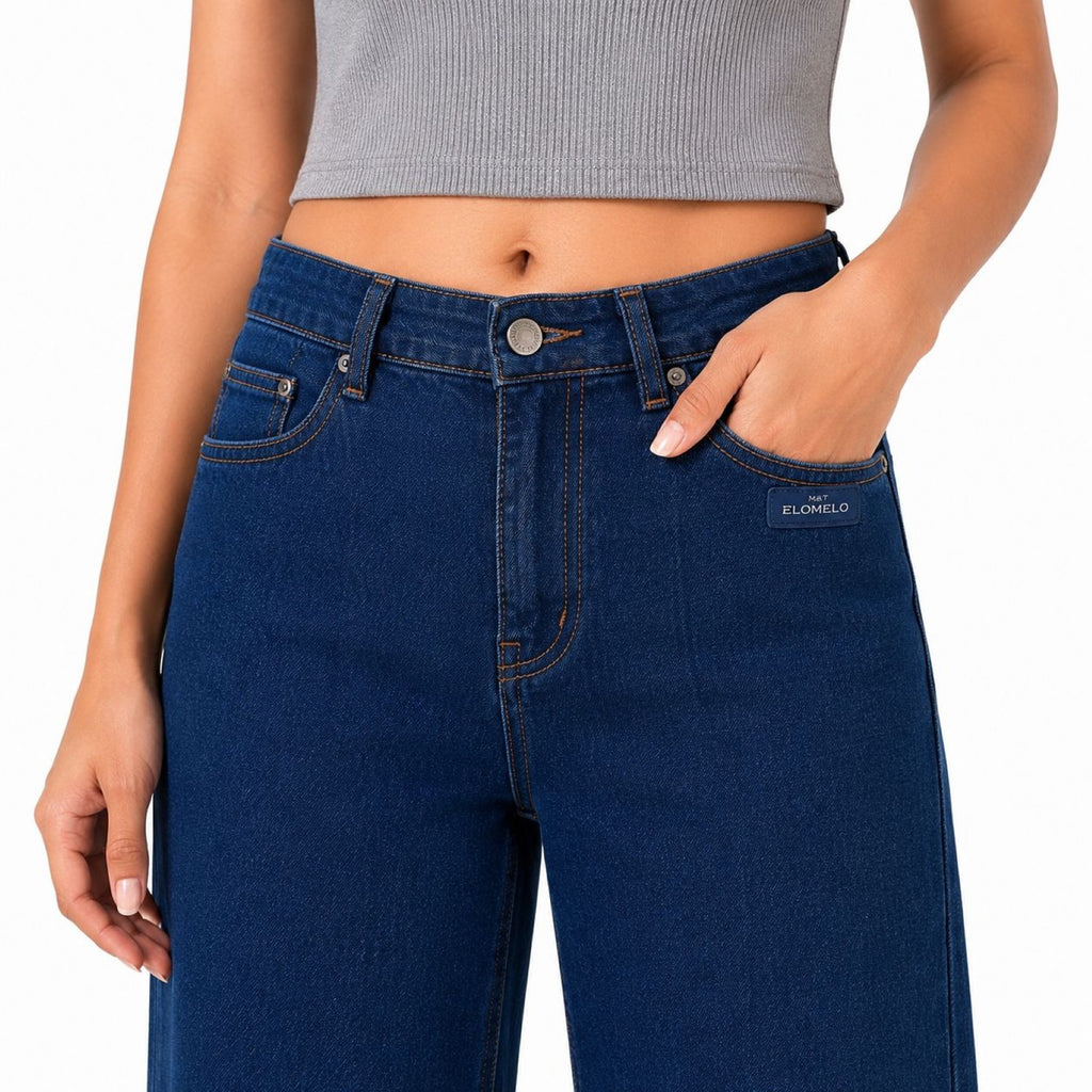Women's Dark Blue Wide Leg High-Rise Jeans | Casual Everyday Denim Pants-3
