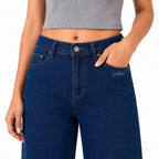 Women's Dark Blue Wide Leg High-Rise Jeans | Casual Everyday Denim Pants-3