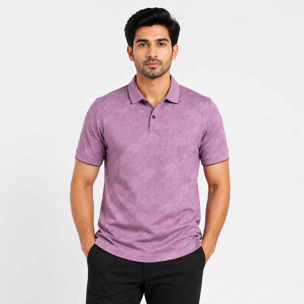 Men's Pink Textured Polo T-Shirt-4