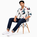 Men's White Abstract Brush Print Full Sleeve Casual Shirt-3