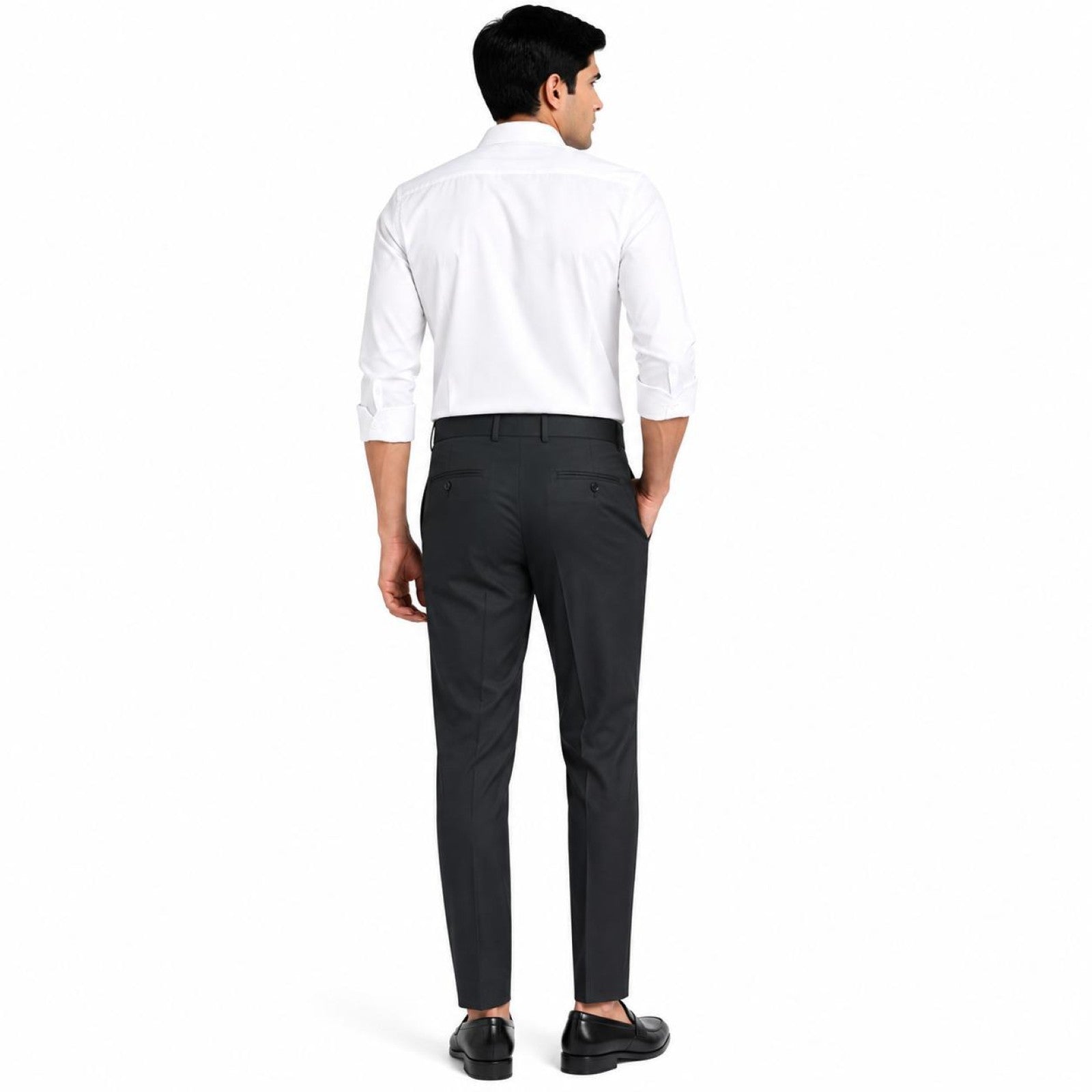Men's Dark Green Classic Slim Fit Formal Trousers | Flat Front Tailored Office Pants-4
