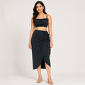 Women's Black Ruched Wrap Midi Skirt Co-Ord Set-1