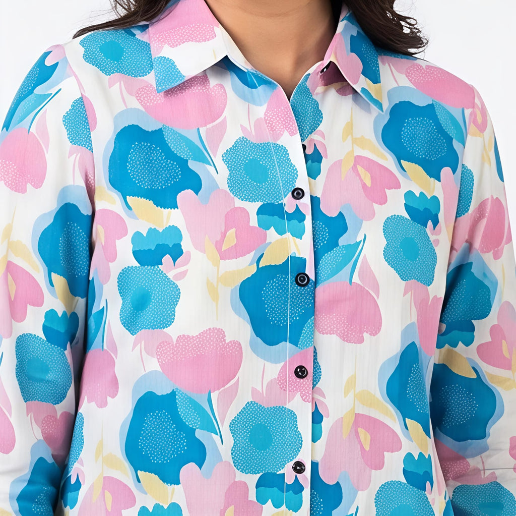 Women's Pastel Floral Printed Co-Ord Set with High-Low Kurta-3