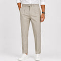 Men's Luxury Beige Slim Fit Tailored Formal Trousers-3