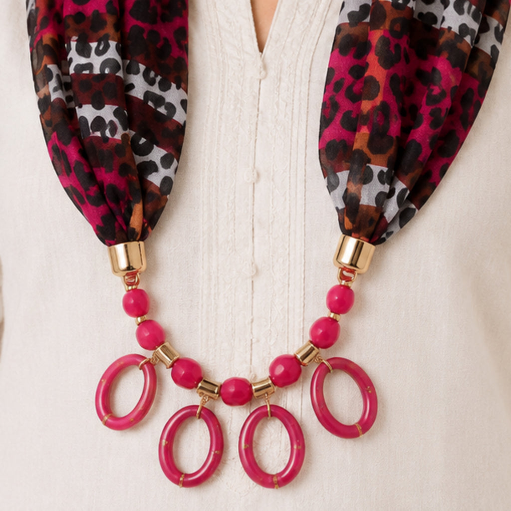 Women's Printed Hood Style Scarf Necklace-3