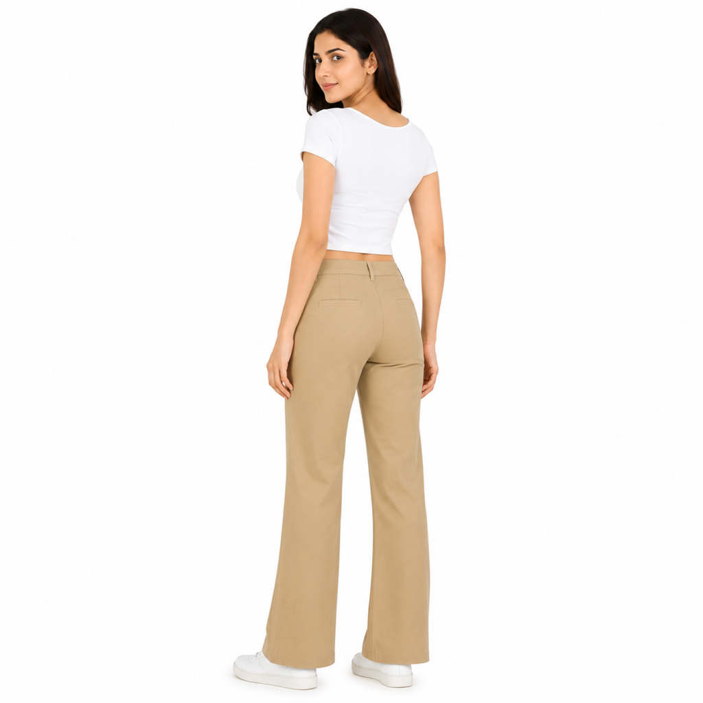 Women's Khaki High-Waist Wide Leg Casual Trousers-3
