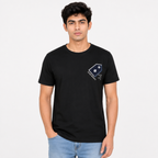 Men's Black Minimal Geometric Chest Print Crew Neck T-Shirt | Regular Fit Half Sleeve Casual Tee-1
