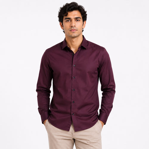 Men's Bordeaux Elegance Premium Maroon Formal Shirt-1
