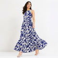 Women's Blue Floral Halter Neck Maxi Dress-1