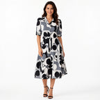 Women's Monochrome Abstract Print Midi Dress-3