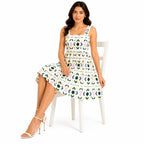 Women's Cream Floral Print Sleeveless Square Neck Fit & Flare Mini Dress-3