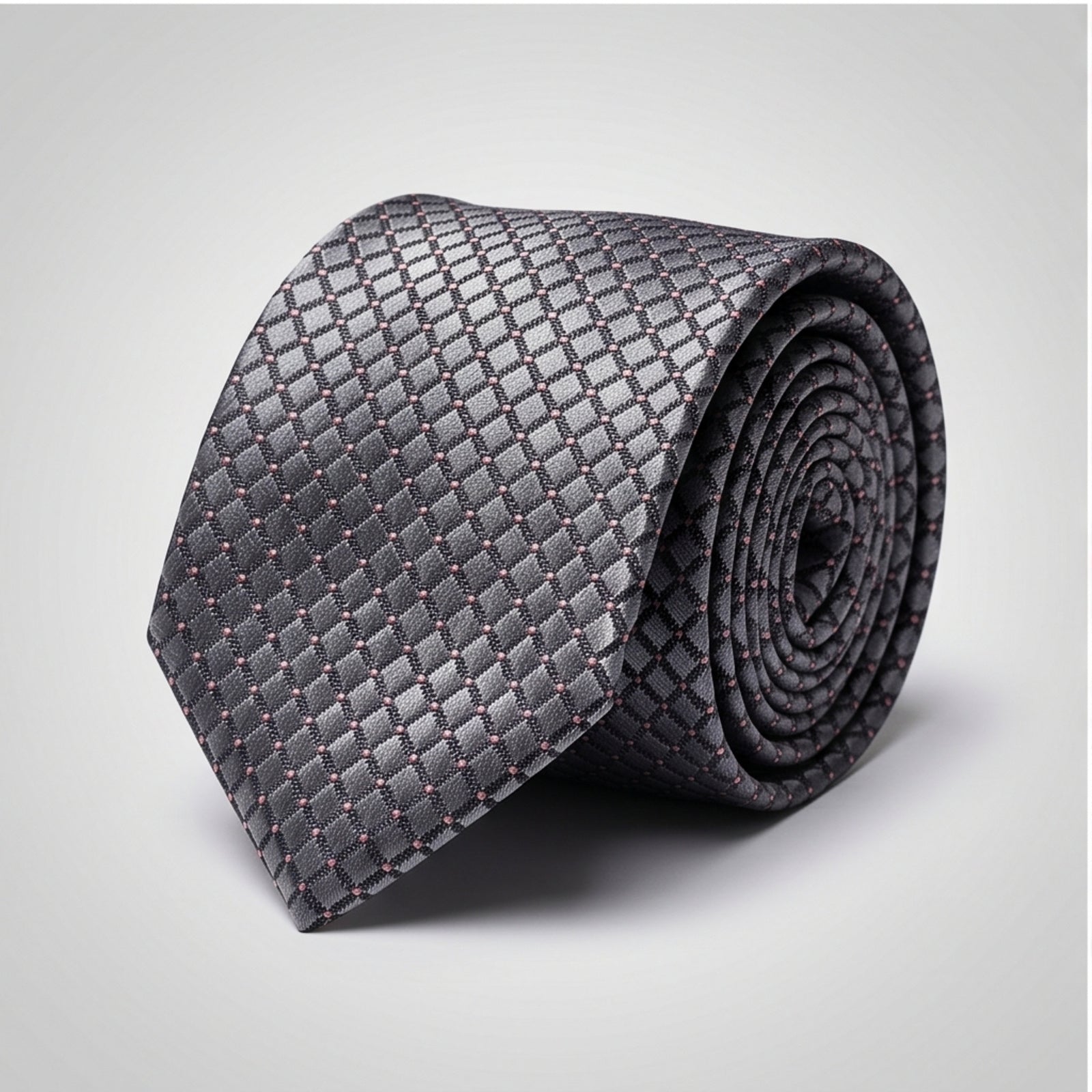 Men's Luxury Geometric Patterned Light Grey Silk Formal Necktie-2