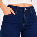 Women's Sleek Comfort-Fit Dark Blue Wide-Leg Classic Denim Jeans-2