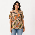 Women's Beige Abstract Printed Casual Shirt Top-1