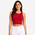 Women's Red Sleeveless Round Neck Crop Top | Solid Slim Fit Casual Tank Top-2