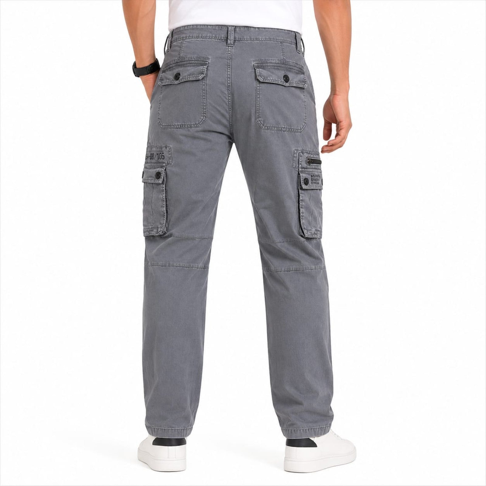 Men's Sky Blue Washed Utility Cargo Jeans with Side Patch Pockets-4