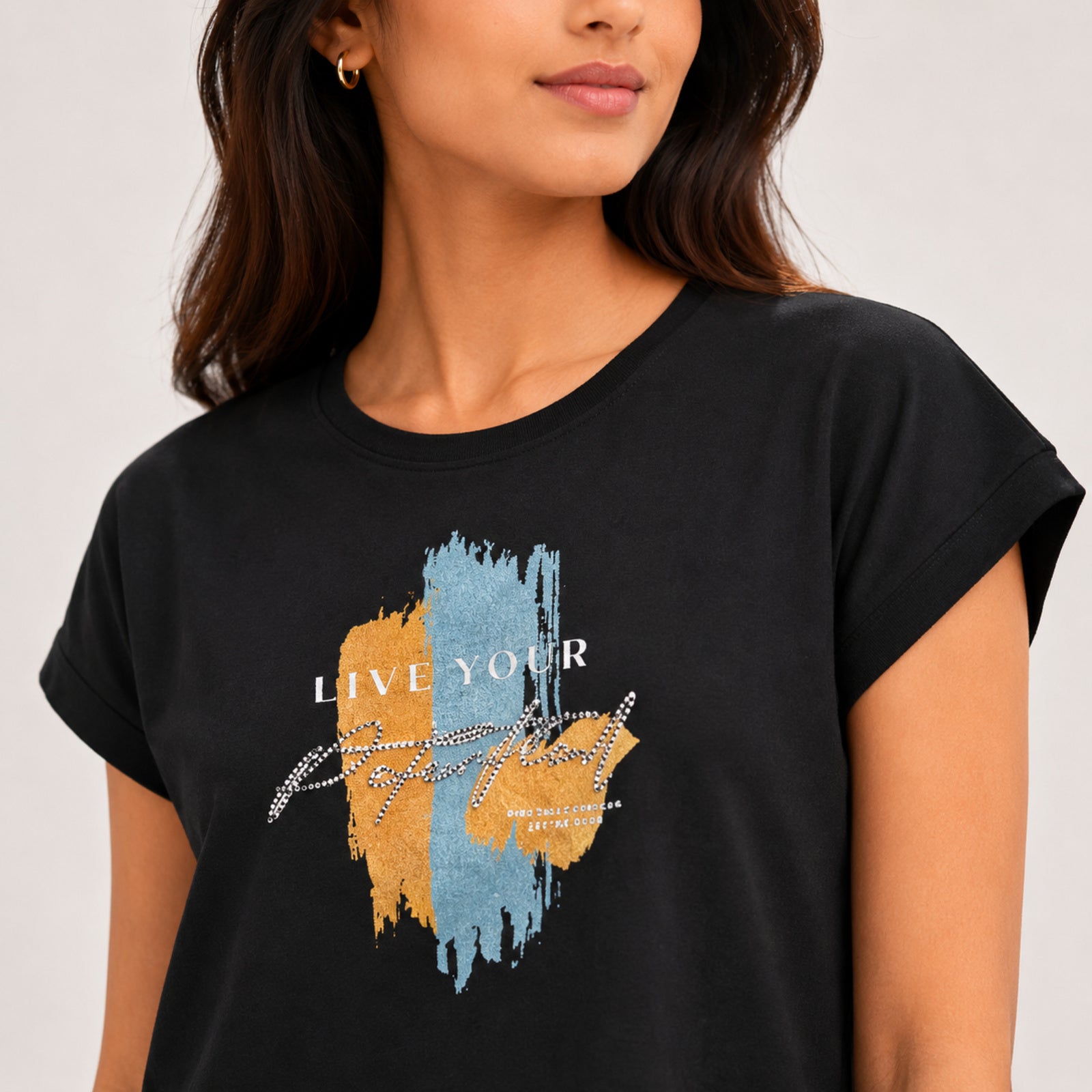 Women's Live Your Perfect Graphic Printed Black T-Shirt-3