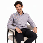 Men's Light Grey Printed Slim Fit Formal Shirt-4
