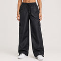 Women's Black Wide Leg Cargo Track Pants-1